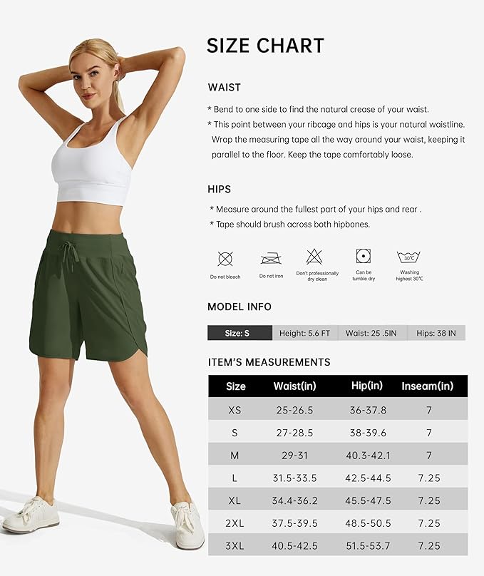 Willit Women's 7" Athletic Running Shorts Long Workout Hiking Shorts Quick Dry High Waisted Active