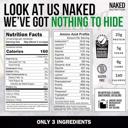 NAKED Chocolate Whey 1LB - All Natural Grass Fed Whey Protein Powder, Organic Cacao, and Coconut