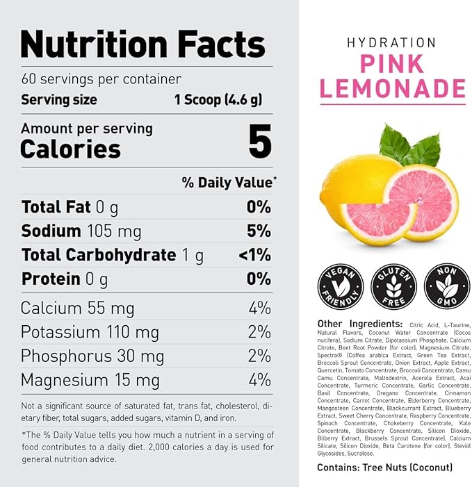Kaged Electrolyte Hydration Powder Hydracharge Pink Lemonade Sports Drink for Men and Women Pre