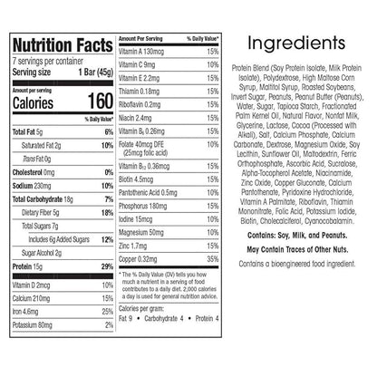 WonderSlim Meal Replacement Protein Bar, Peanut, 15g Protein, 20 Vitamins & Minerals, Gluten Free