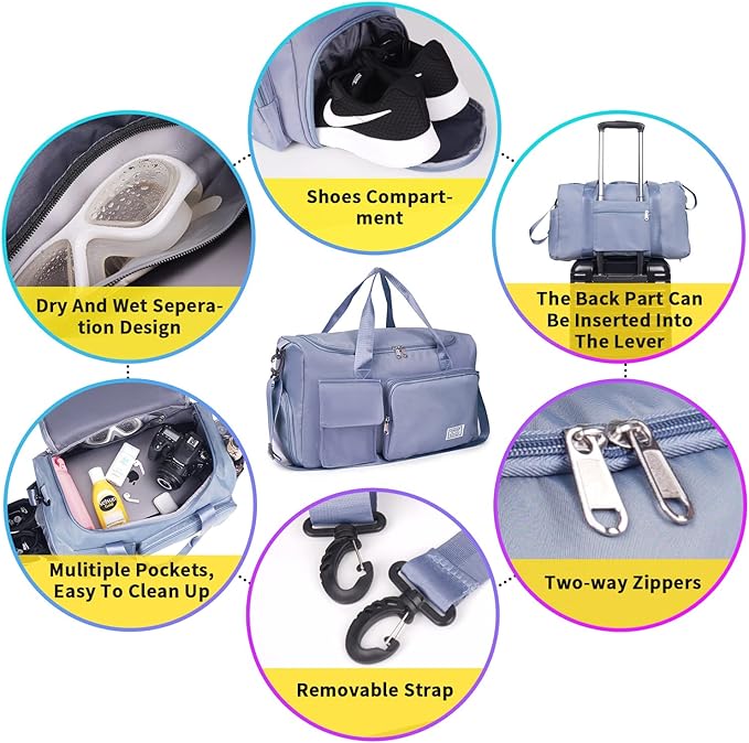 FIORETTO Women's Gym Duffle Bag with Shoes Compartment, 37L Capacity, Ideal for Travel, Gym