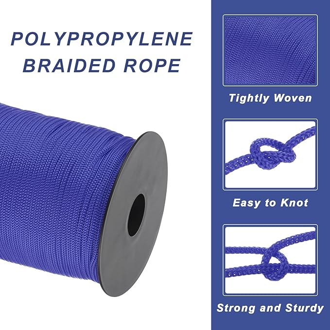 MECCANIXITY 1/8 Inch Polypropylene Rope Braided Ropes, 328ft Nylon Rope Hollow Utility Cord for
