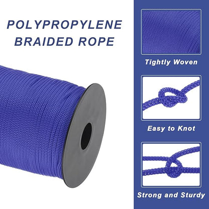 MECCANIXITY 1/8 Inch Polypropylene Rope Braided Ropes, 328ft Nylon Rope Hollow Utility Cord for