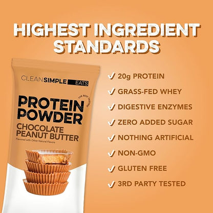 Clean Simple Eats Whey Protein Powder, Chocolate Peanut Butter Flavor Naturally Sweetened, 100%