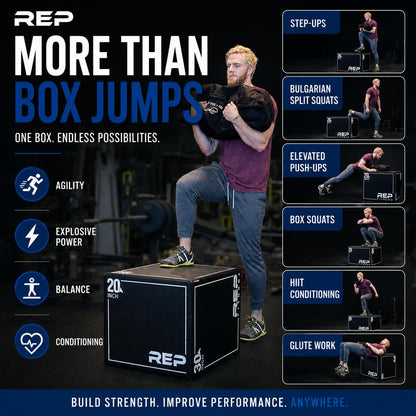 REP 3 in 1 Soft Plyo Box | 24 inch | 3-in-1 Foam Jump Box | Plyometric Training Platform | Home Gym