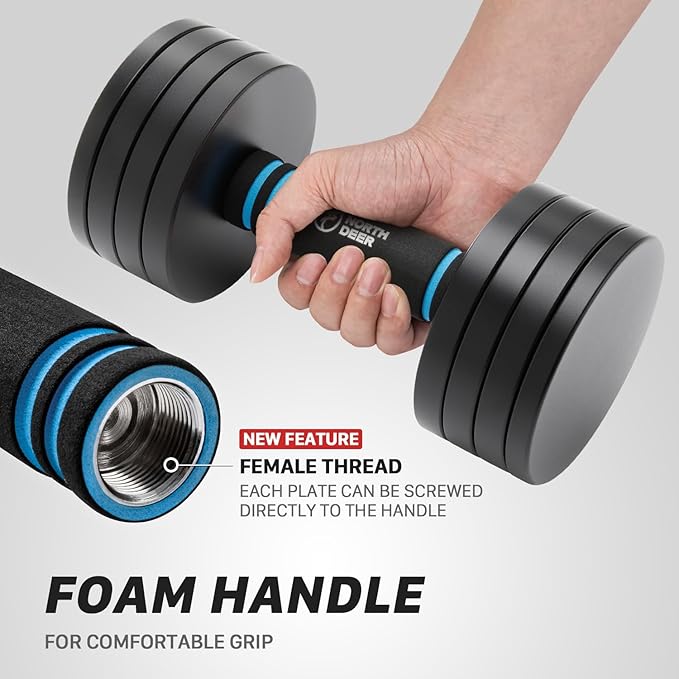 Northdeer V2.0 Upgraded Adjustable Steel Dumbbells 40LB / 60LB - 2 in 1 Dumbbell Barbell Set for