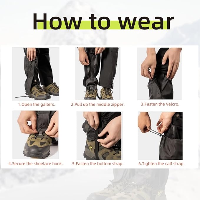 Leg Gaiters, Waterproof,Lightweight and Adjustable, Snow Boot Gaiters, for Men and Women Hiking