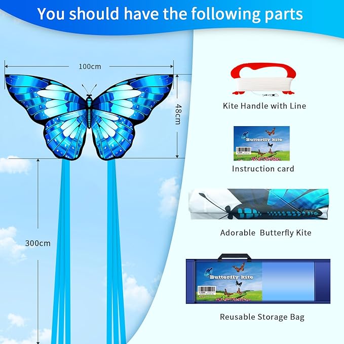 Xida Butterfly Kite for Kids & Adults, Easy to Fly, Ages 4-8, Large Kite with 300ft Handle, Perfect