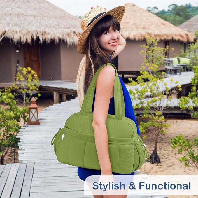 TOPDesign Travel Duffel Bag for Women, Puffer Gym Bag Sports Tote with Wet Pocket, Carry On