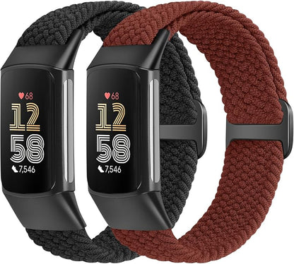 Elastic Braided Bands Compatible with Fitbit Charge 5/Fitbit Charge 6 for Women Men, Breathable