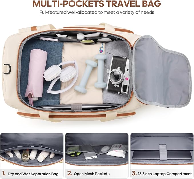 Gym Bag for Men and Women with Shoe & Laptop Compartment, 3-in-1 Sports Travel Duffel Bag