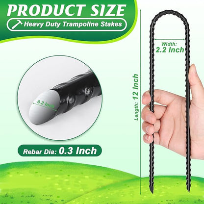 Gtongoko Trampolines Wind Stakes 16 Pack 12 Inch, 0.3 Inch Thick Heavy Duty U Shaped Rebar Tent