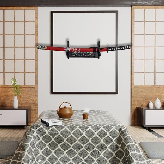 Katana Wall Mount Samurai Sword Display Hanger Lightsaber Holder, Wood Flute Stand Martial Arts