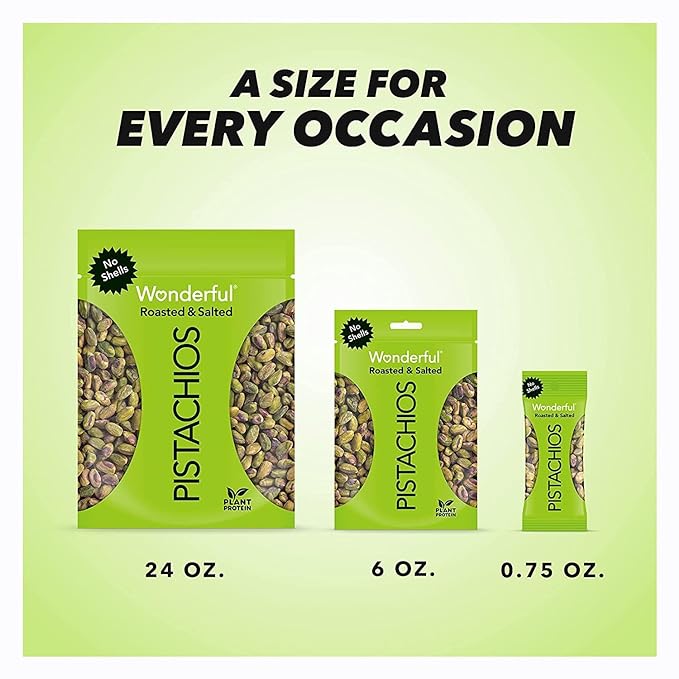 Wonderful Pistachios No Shells, Roasted & Salted Nuts, 0.75 Ounce Bag (Pack of 9), Protein Snacks