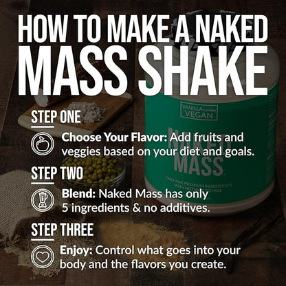 NAKED Vegan Mass - Vanilla Vegan Weight Gainer - 1,230 Calories, Non-GMO, Soy & Gluten Free, No