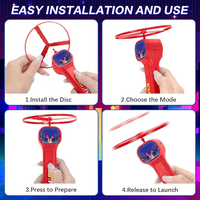 Rechargeable Disc Launcher with 6 Flying Spinners for Outdoor Activities Game White Elephant Gift