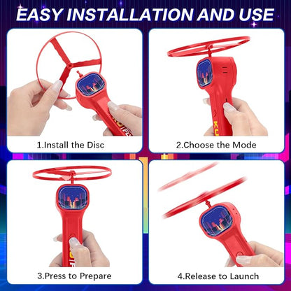 Rechargeable Disc Launcher with 6 Flying Spinners for Outdoor Activities Game White Elephant Gift