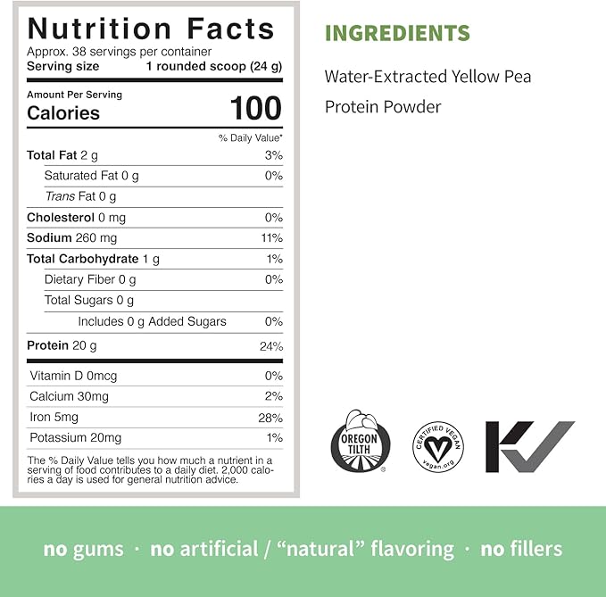 Sprout Living Organic Pea Protein Powder, Unflavored, 20 Grams of Plant Based Organic Protein