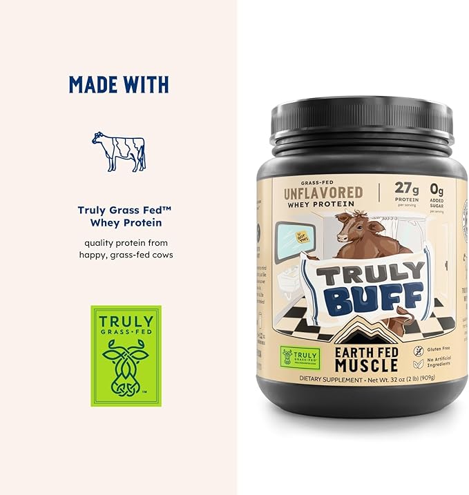 Earth Fed Muscle Truly Buff Truly Grass Fed Whey Protein Isolate - No Artificial Ingredients, Soy