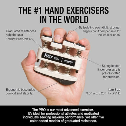 PRO Hand Exerciser, Finger Exerciser (Hand Grip Strengthener), Spring-Loaded, Finger-Piston System