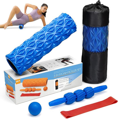 5 in1 Foam Roller Set, Trigger Point Foam Roller, Massage Roller Stick, Massage Ball, Resistance