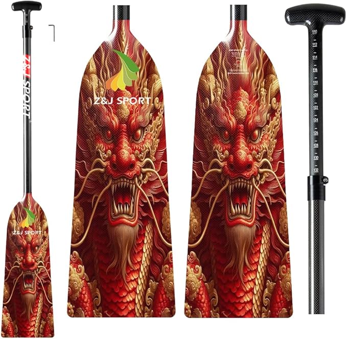Z&J SPORT Adjustable Dragon Boat Paddle, IDBF Approved Carbon Fiber Paddle, Dragon Graphic Paddle