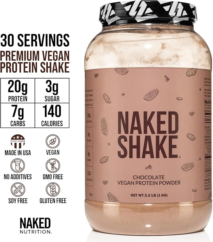 Naked Shake - Chocolate Protein Powder - Plant Based Protein Shake with Mct Oil, Gluten-Free