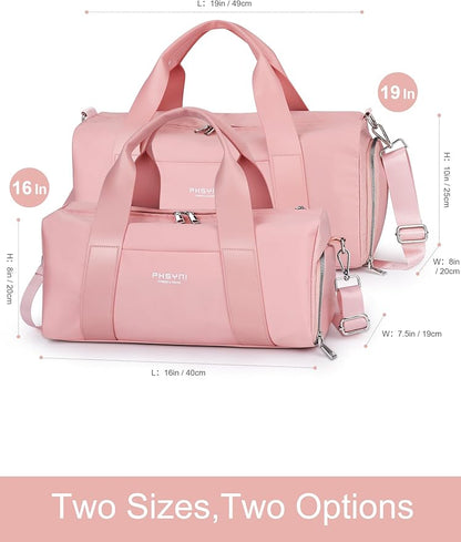 Pink Gym Bag for Women Girls with Shoe Compartment & Wet Pocket - Duffle Bag for Travel Sports