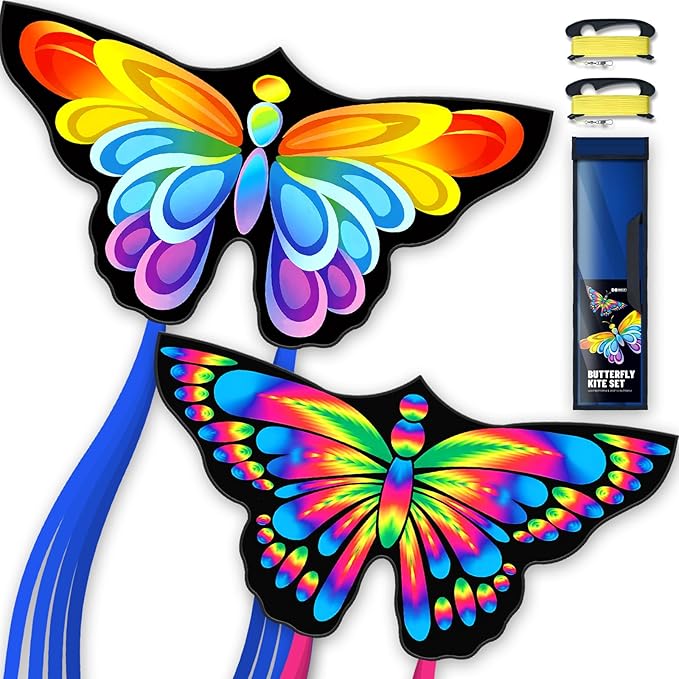 2 Pack Butterfly Kites, for Kids and Adults, Easy to Fly for Beginners, 55" x 27" with Vibrant