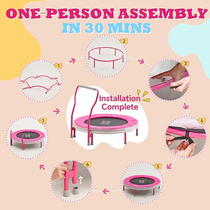 SPORTSOUL Mini Trampoline for Kids 3-6 with Super Safe Foam Handle Bar, 3ft Toddler Trampoline