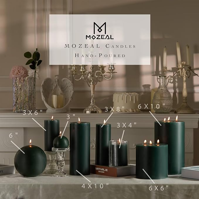 MOZEAL 3" x 6" Hand-Poured Unscented Candle,Dripless Pillar Candle Set of 3,Long Lasting