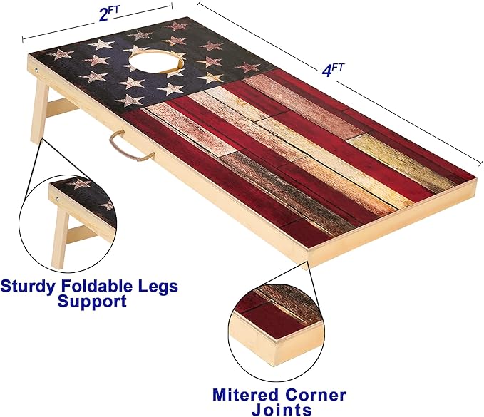 Solid Wood Vintage Cornhole Game Set, Two 4'x2'Cornhole Boards, 8 Cornhole Bags for Indoor and