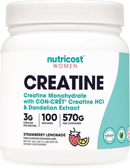 Nutricost Creatine Monohydrate Powder for Women, Micronized, Strawberry Lemonade, 100 Servings