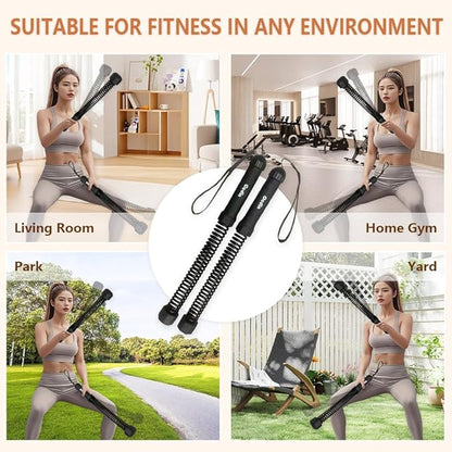 Ocdin Portable Ropeless Battle Ropes for Home Gym, 2 Sticks Cordless Training Rope for Low-Impact