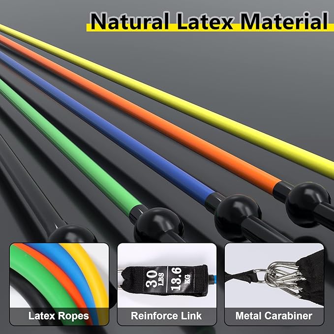 Resistance Bands Set, Workout Bands with Handles, Door Anchor, Ankle Straps and Carry Bag, Exercise