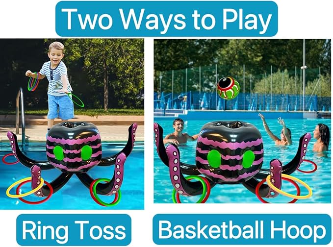 GIFTEXPRESS Sea Creature Octopus Ring Toss Game 4-in-1 – Halloween Candy Bowl, Basketball Hoop