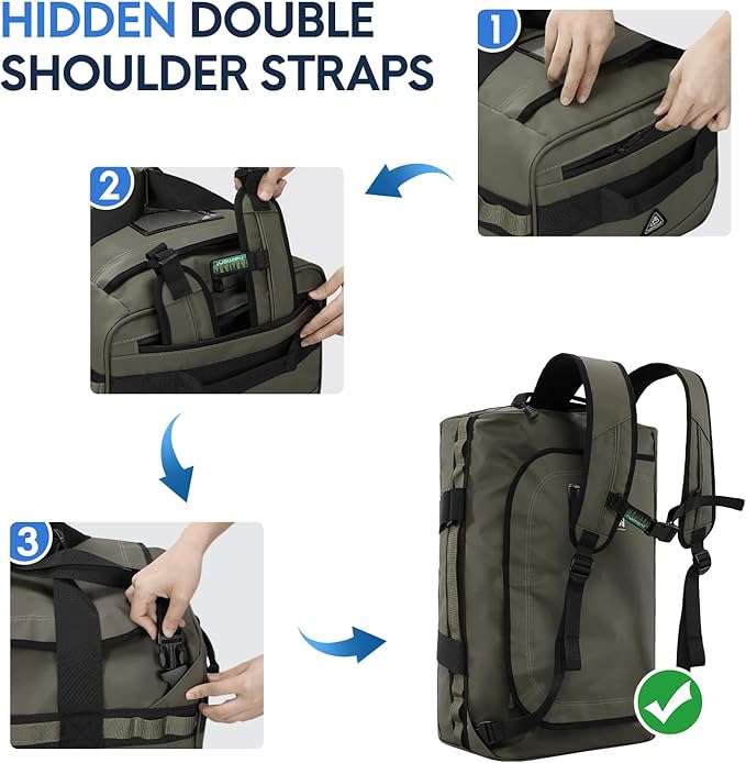 Haimont Water Resistant Backpack Duffle Heavy Duty Convertible Duffle Bag with Backpack Straps for