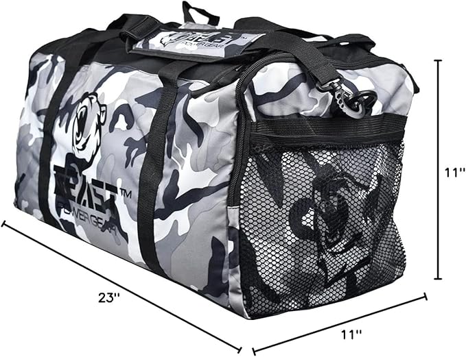 Unisex Duffel Bag Gray Camo, Extra Roomy Waterproof Gym Bag For Women with Shoe Compartment, Sports