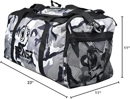 Unisex Duffel Bag Gray Camo, Extra Roomy Waterproof Gym Bag For Women with Shoe Compartment, Sports