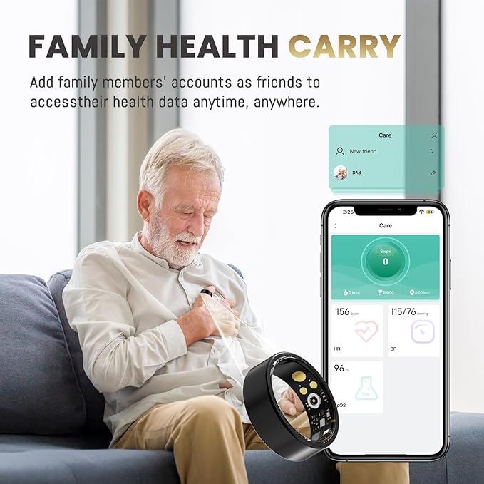 Smart Ring for Women Men, Health Tracker with Heart Rate/Blood Oxygen/Blood Pressure/Sleep