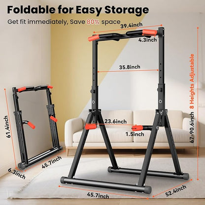 Power Tower Pull Up Dip Station Foldable, Pull Up Bar Station Adjustable, Multi-Function Home Gym