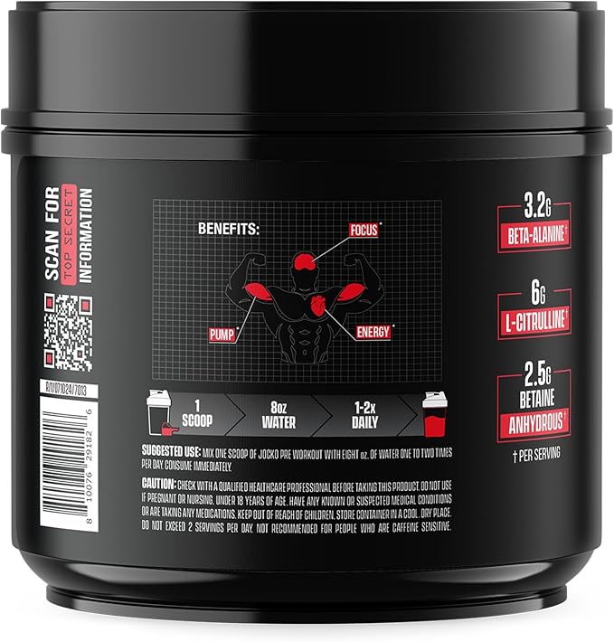 Jocko Fuel Pre Workout for Men & Women - High Stim Low Sugar Blend with Beta Alanine +