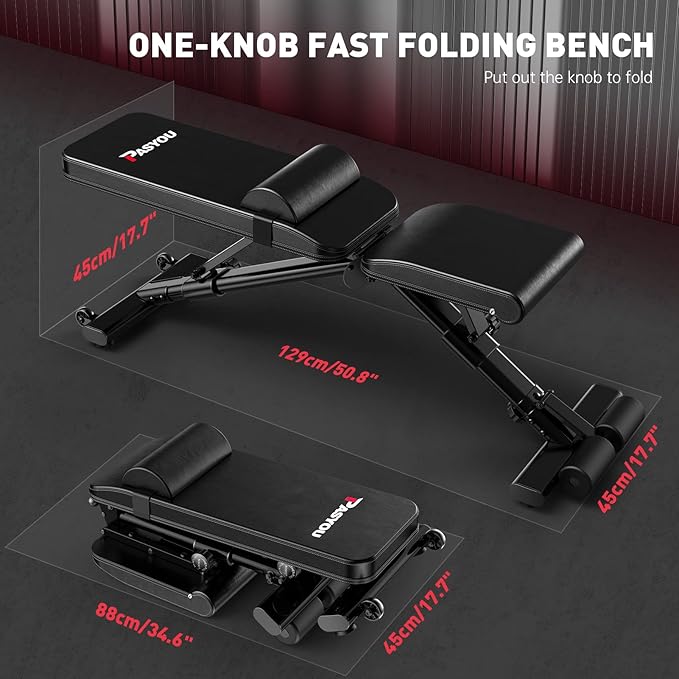 PASYOU Adjustable Weight Bench Full Body Workout Multi-Purpose Foldable Incline Decline Exercise
