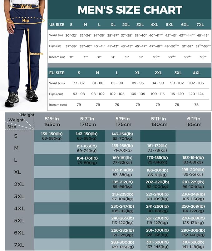 Wespornow Men's-Convertible-Hiking-Pants Quick Dry Lightweight Zip Off Breathable Cargo Pants for