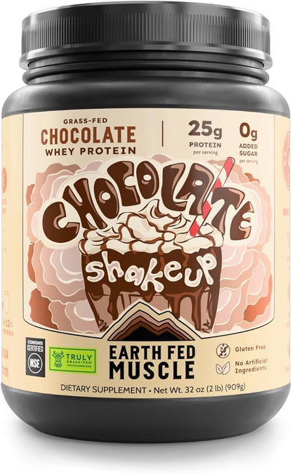 Earth Fed Muscle Chocolate Shakeup Truly Grass Fed Whey Protein Isolate NSF-Certified. No