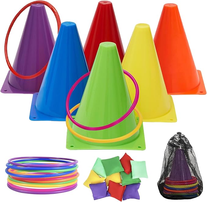 Carnival Games Combo Set 3 in 1, 31PCS Soft Plastic Cones Bean Bags Ring Toss Game with Carrying