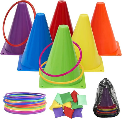 Carnival Games Combo Set 3 in 1, 31PCS Soft Plastic Cones Bean Bags Ring Toss Game with Carrying