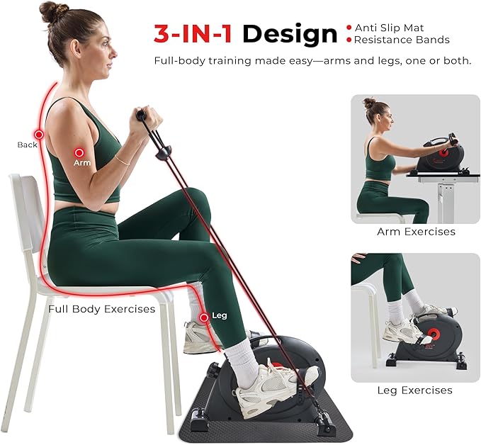 Sunny Health & Fitness Smart Under-Desk Bike Exerciser, Low-Impact Cardio Cycling Equipment for