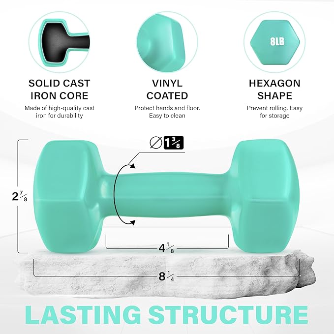 Yes4All Vinyl Hexagon Dumbbell - Dumbbells Set of 2 Hand Weights for Home Gym & Strength Training