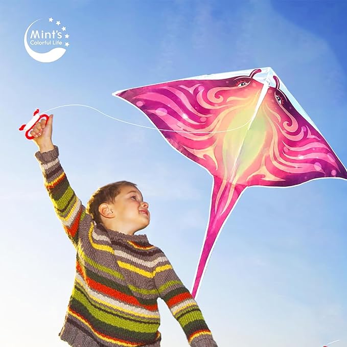 Mint's Colorful Life Devil Fish Kite for Kids and Adults，Easy to Fly Delta Kites Single Line Large